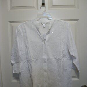 CJ Banks Sz 2X White Floral Sequined All Cotton Button Down Shirt NWT